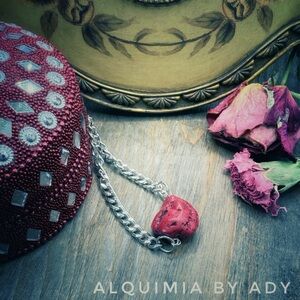 Red Turquoise nugget silver necklace + worry stone success crystal